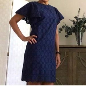 Eyelet navy blue dress with short bell sleeves. Great spring/summer dress